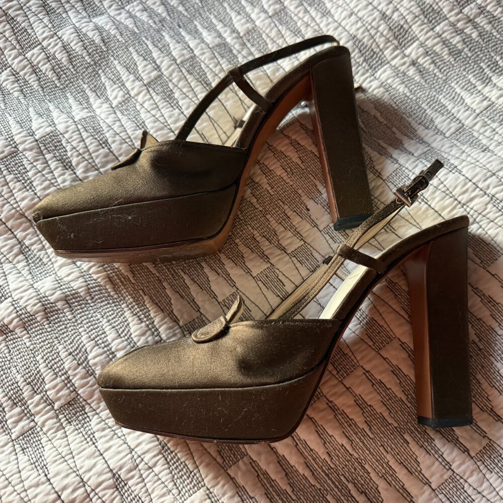 PRADA Vintage Satin Slingback Platform Pumps 37.5 / 7 / 7.5 - Picture 2 of 5